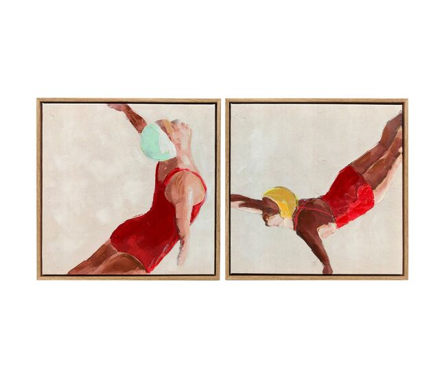 Homcom pinturas em tela de figuras dinâmicas à mão 40x40 cm 2 peças pinturas de arte de parede emolduradas decoração moderna para quarto sala cozinha rouge