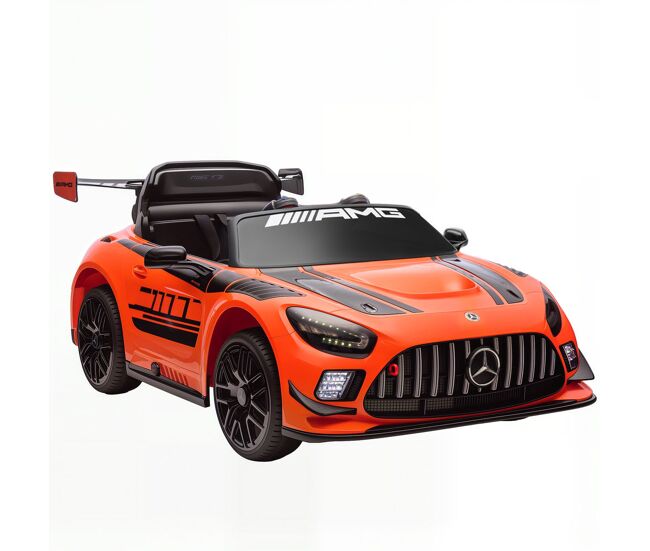 Aiyaplay carro électrique para enfants mercedes-amg gt3 evo carro de bateria 12v com controlo remoto 2,4g motor duplo rodas auxiliares alça de transporte música faróis 115x66x44 cm orange