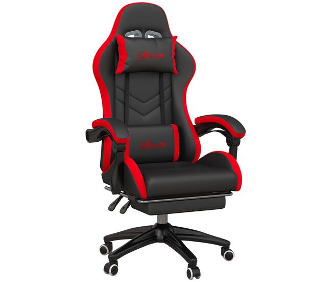 Vinsetto cadeira gaming ergonómica reclinável 135° cadeira gamer racing de couro pu com suporte lombar altura ajustável apoio para a cabeça e apoio para os pés retrátil 65x65x129 cm noir e rouge