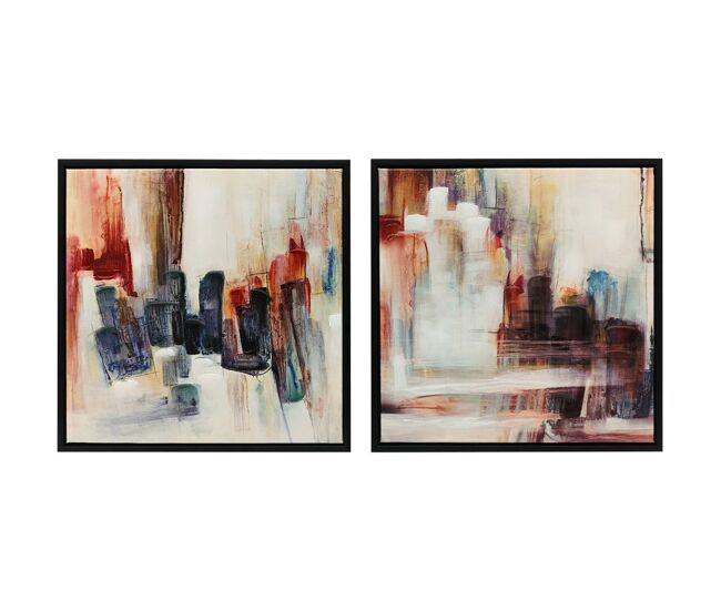 Homcom quadros em tela abstractos à mão 40x40 cm 2 peças quadros de arte de parede emoldurados textura elegante decoração moderna para quarto sala