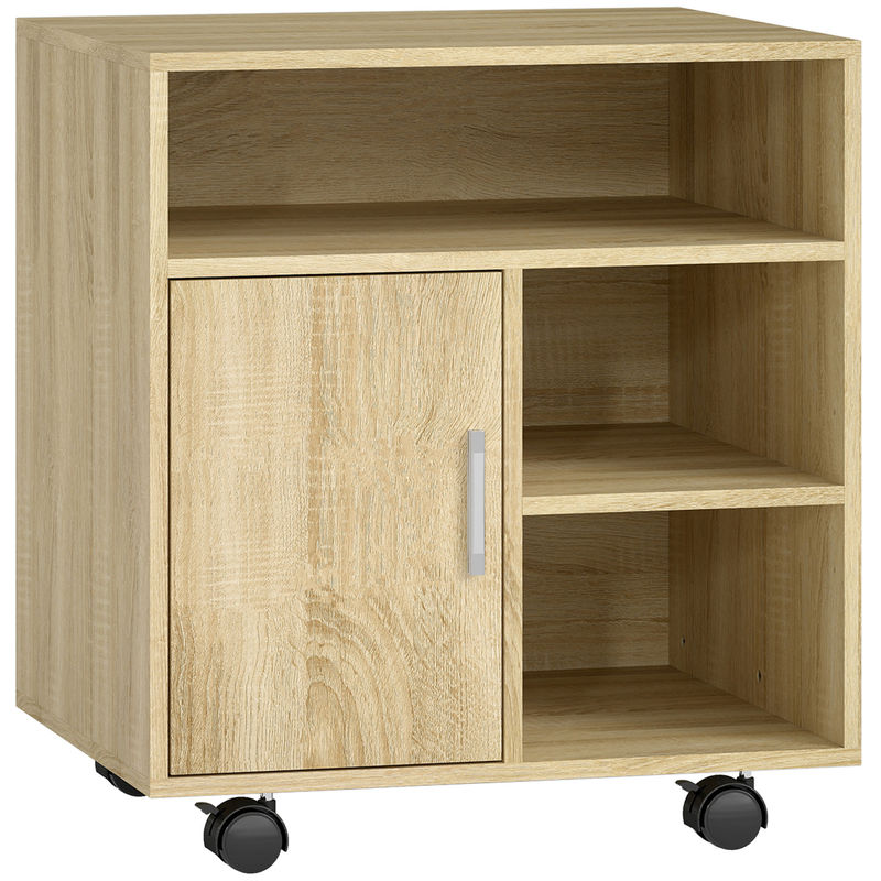 Homcom armário de escritório para impressora móvel para escritório multifuncional com prateleiras e amplo espaço de armazenamento 60x50x65,5 cm