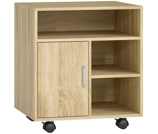 Homcom armário de escritório para impressora móvel para escritório multifuncional com prateleiras e amplo espaço de armazenamento 60x50x65,5 cm