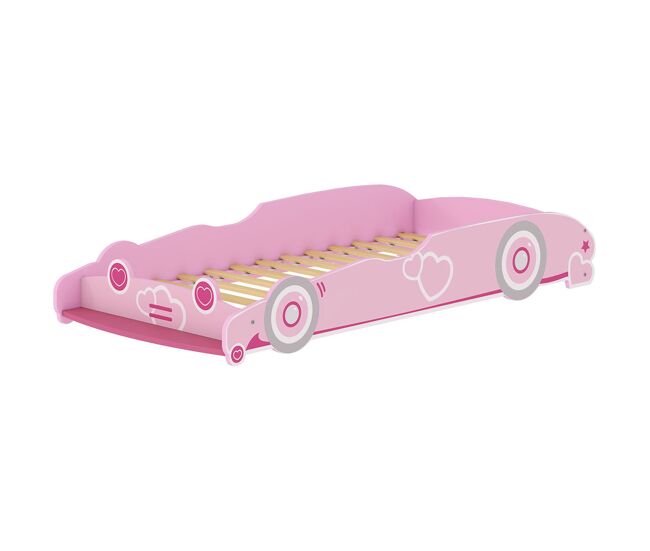 Aiyaplay cama infantil 70x140 cm em forma de carro com barreira de proteção e estrado para crianças de 3-5 anos rosa