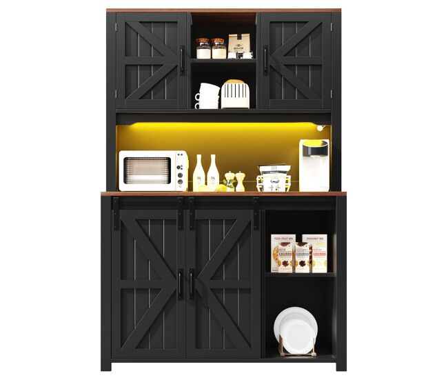 Aparador 120x40x180 cm - aparador com portas de acrílico e led - preto