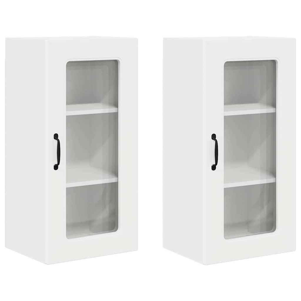 Lote de 2 armários de cozinha suspendidos - cozinha modular colgantes com porta branco brilhante