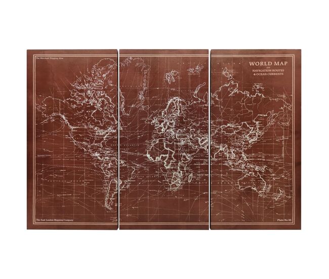 Homcom quadros decorativos mapa múndi vintage pintados à mão 120x60 cm quadros de arte de parede com moldura de madeira decoração elegante para quarto