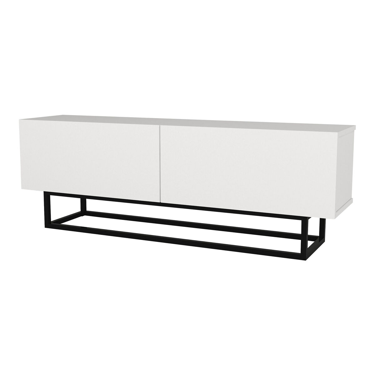Mesa baixa para tv nolven com 2 portas moldura curta 135x32x47 cm branco [en.casa]
