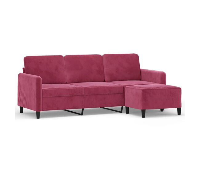 Sofá de 3 lugares - sofá fixo com apoio de pés 180 cm veludo vermelho tinto