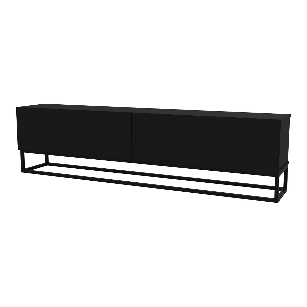 Mesa baixa para tv nolvean com 2 portas moldura longa 180x32x47 cm preto [en.casa]
