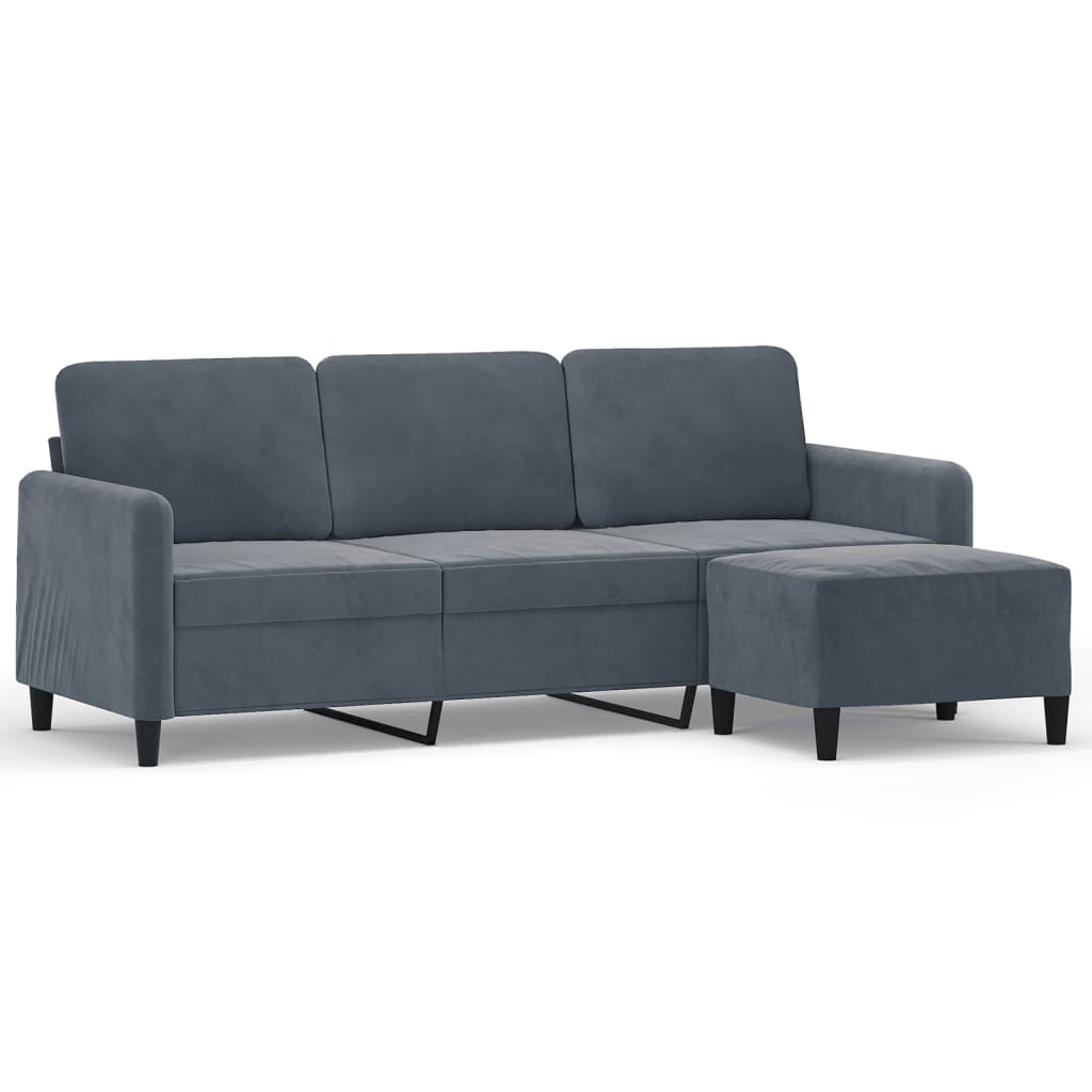Sofá de 3 lugares - sofá fixo com apoio de pés 180 cm veludo cinza-escuro