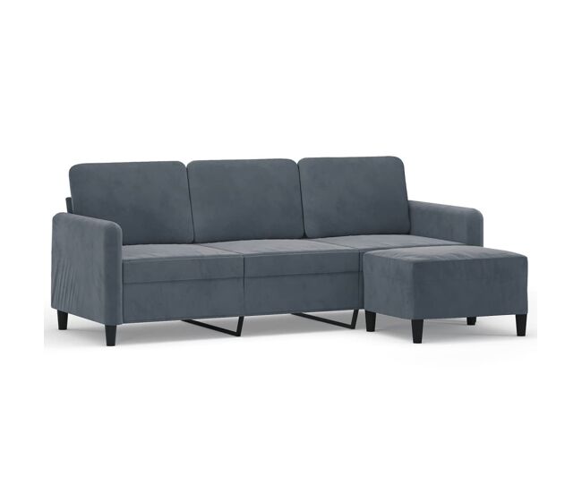 Sofá de 3 lugares - sofá fixo com apoio de pés 180 cm veludo cinza-escuro