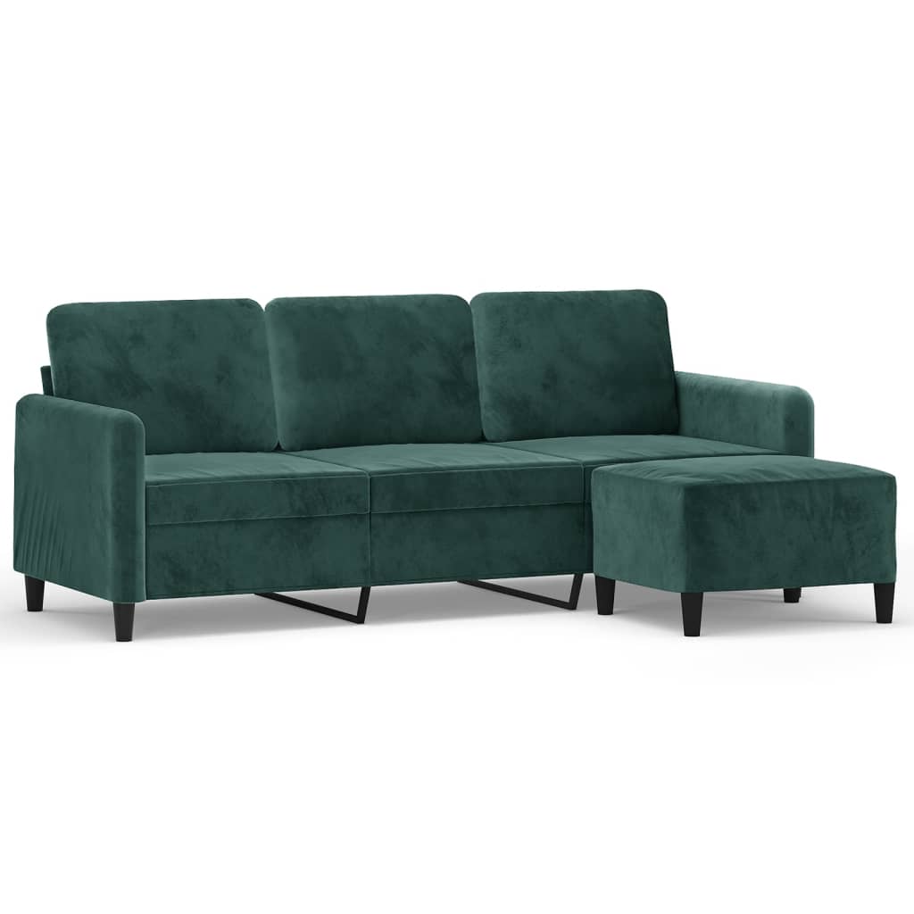 Sofá de 3 lugares - sofá fixo com apoio de pés 180 cm veludo verde-escuro