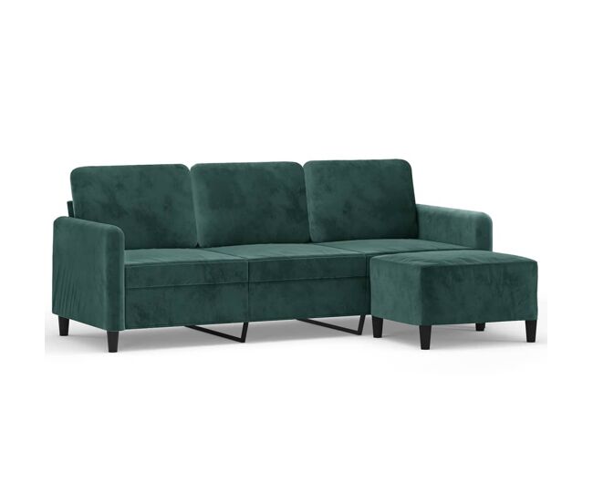 Sofá de 3 lugares - sofá fixo com apoio de pés 180 cm veludo verde-escuro