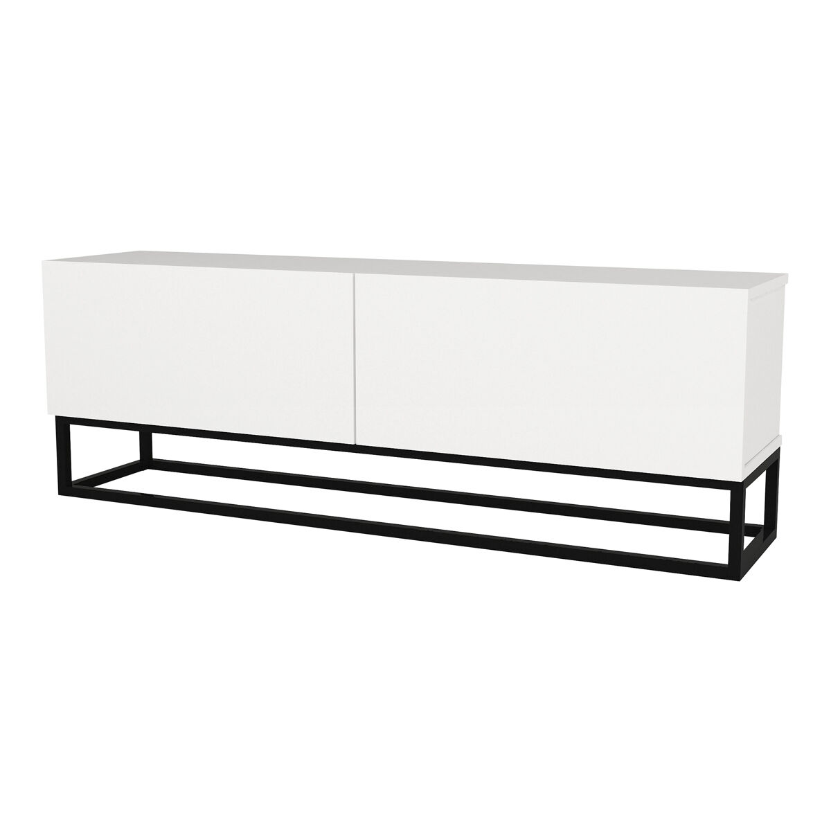 Mesa baixa para tv nolvean com 2 portas moldura longa 135x32x47 cm branco [en.casa]