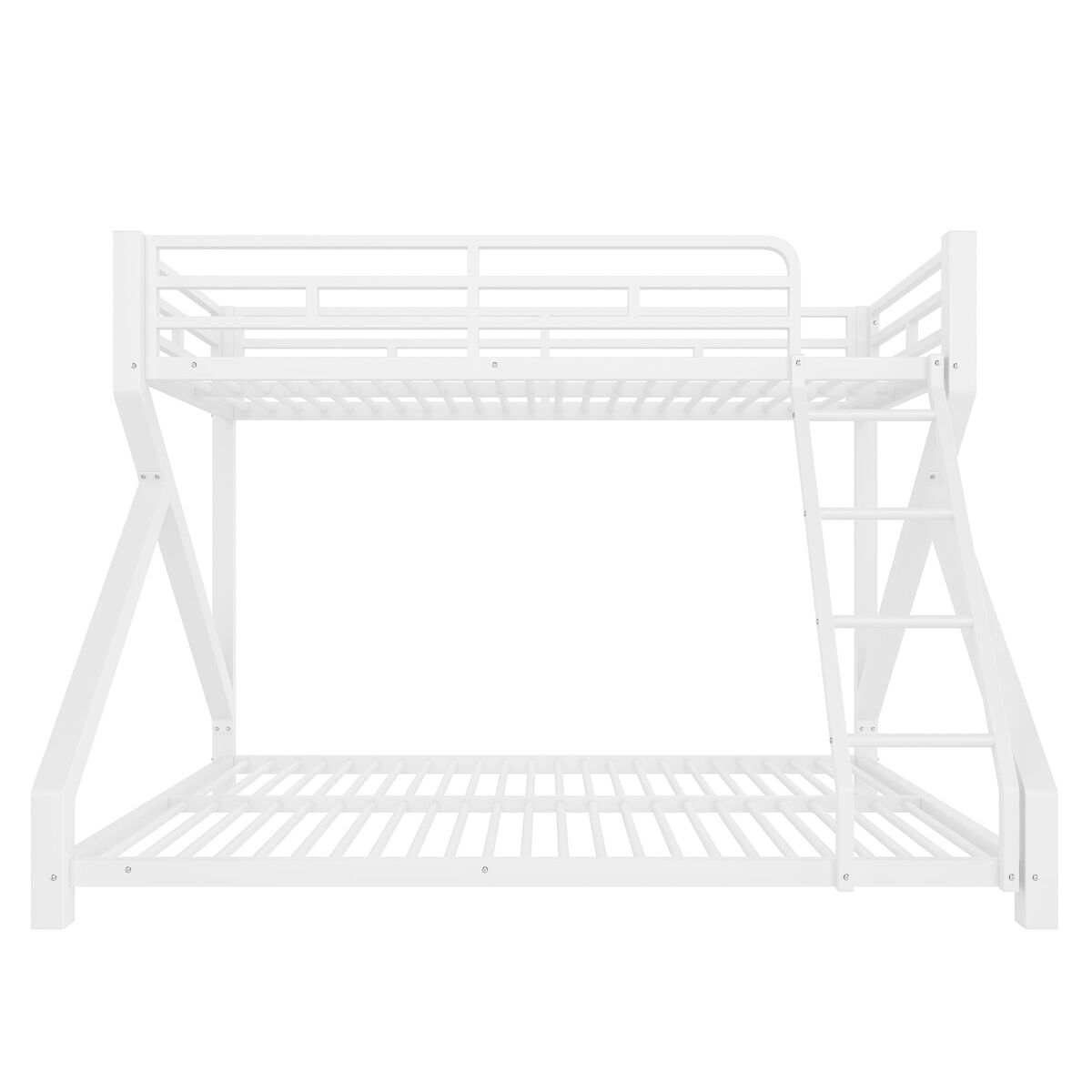 Cama alta 90x200 cm, 140x200 cm - estrutura em ferro, com led, grade, escada, branca