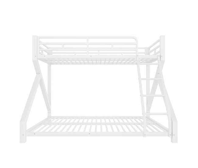 Cama alta 90x200 cm, 140x200 cm - estrutura em ferro, com led, grade, escada, branca