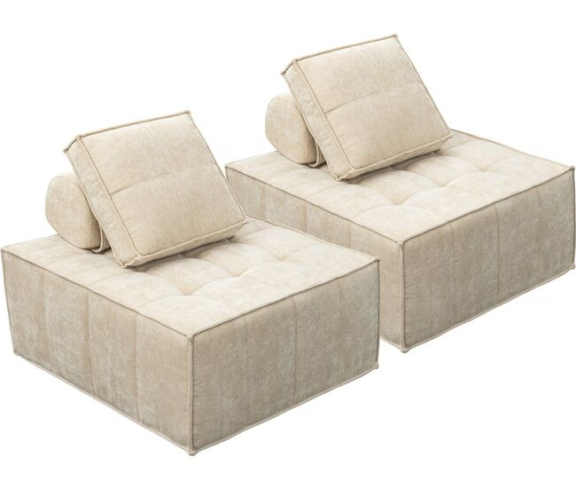 Conjunto de 2 poltronas modulares em tecido texturado "velluto" - bege