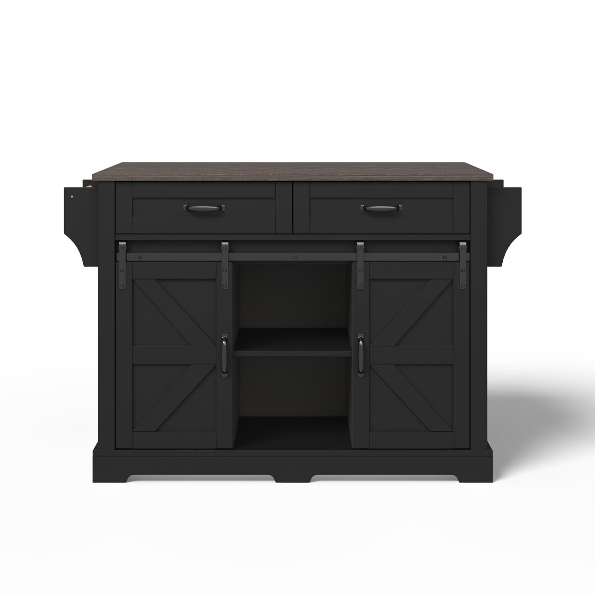 Ilha de cozinha 120x45x91 cm - bancada rebatível, rodas, portas deslizantes e gavetas - preto