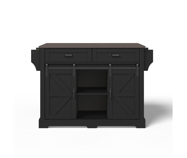Ilha de cozinha 120x45x91 cm - bancada rebatível, rodas, portas deslizantes e gavetas - preto