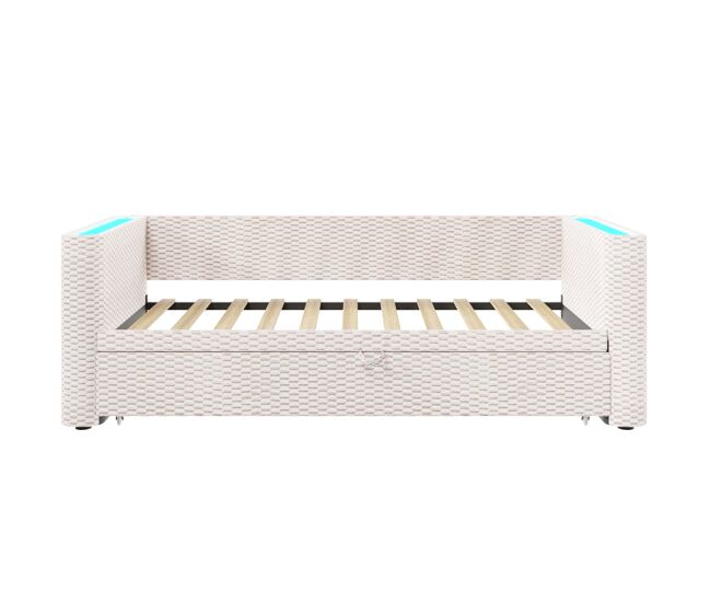 Cama de dia 90x200 cm - sofá-cama multifuncional com barra led - bege