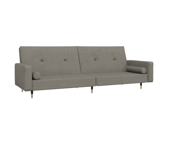 Sofá-cama, sofá conversível 2 lugares com duas almofadas veludo cinzento-claro