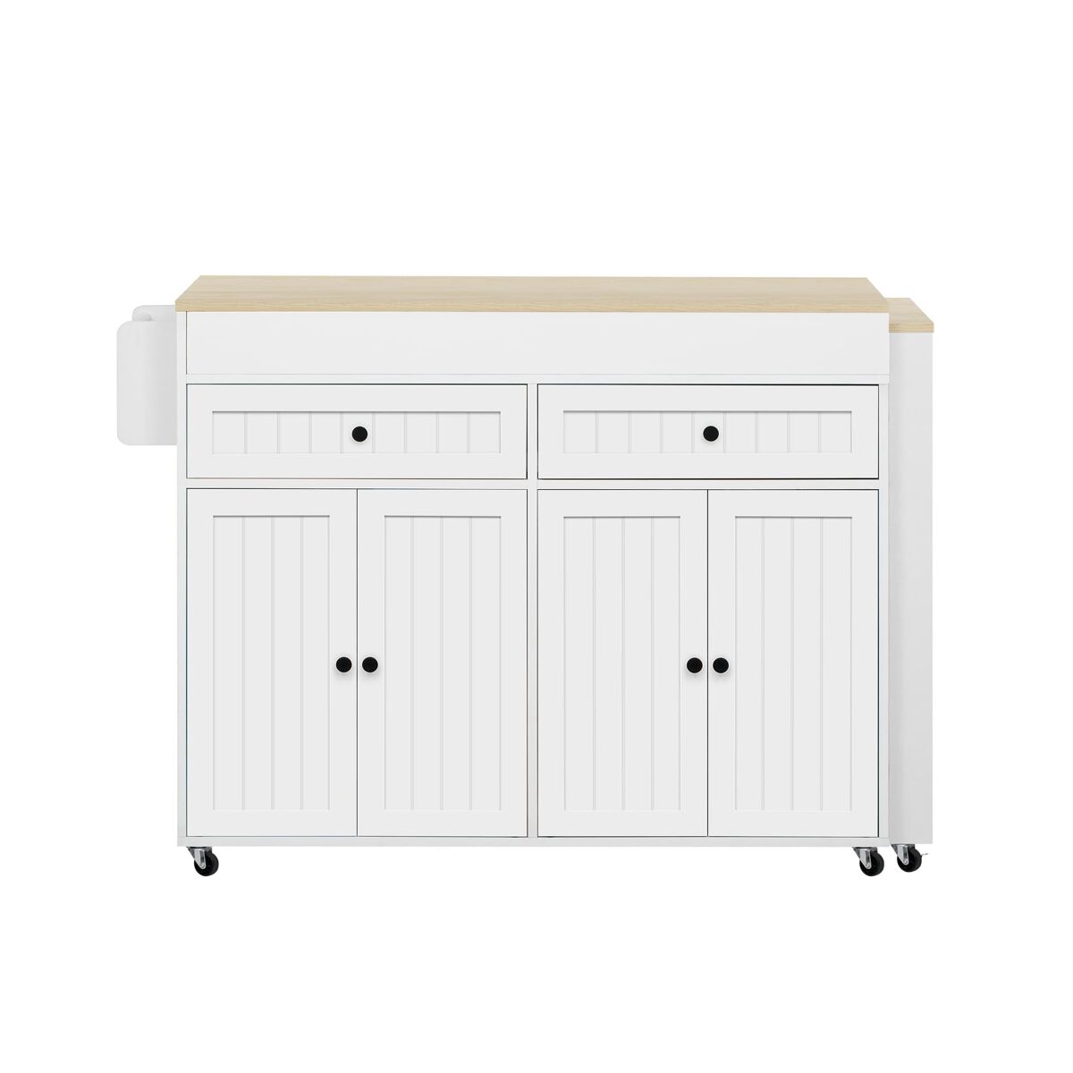Ilha de cozinha com rodas extensível - bancada e gavetas - branco e natural