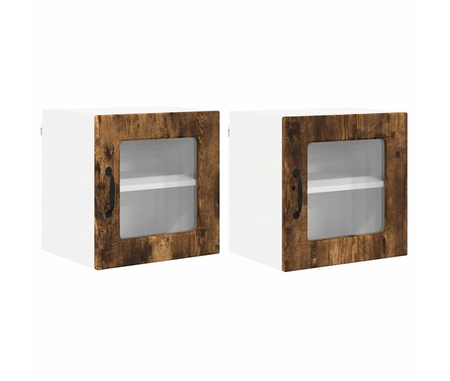 Lote de 2 armários de cozinha suspendidos - cozinha modular colgantes com porta carvalho defumado