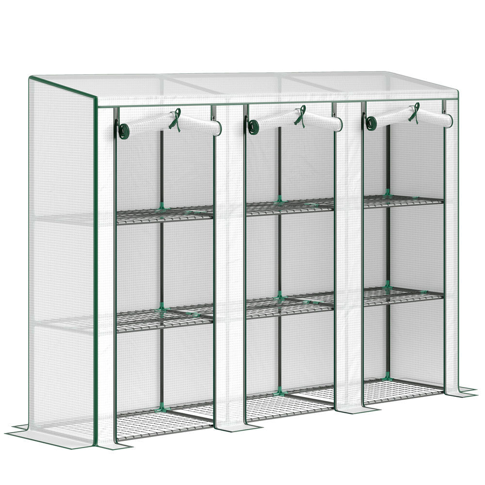 Outsunny estufa pequena estufa de exterior com étagères de 3 níveis portas com fecho de correr e estrutura de acier estufa para cultivar plantas flores 215x46x151 cm blanc
