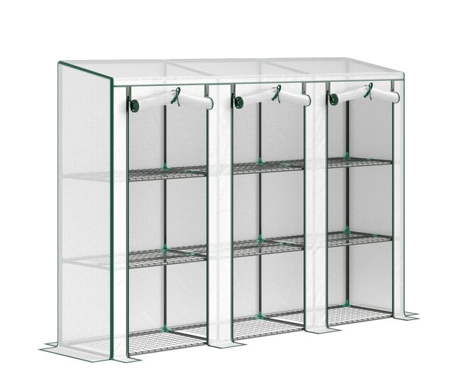 Outsunny estufa pequena estufa de exterior com étagères de 3 níveis portas com fecho de correr e estrutura de acier estufa para cultivar plantas flores 215x46x151 cm blanc