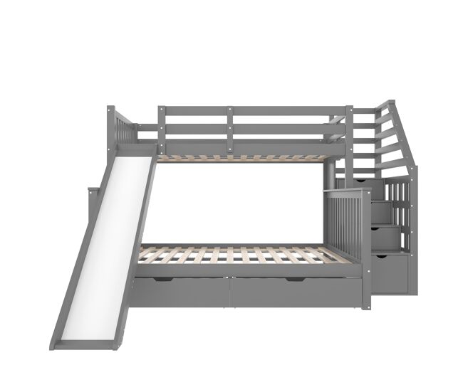 Cama beliche 90x200 - com gavetas, arrumação e escorrega, multifuncional, cinzenta