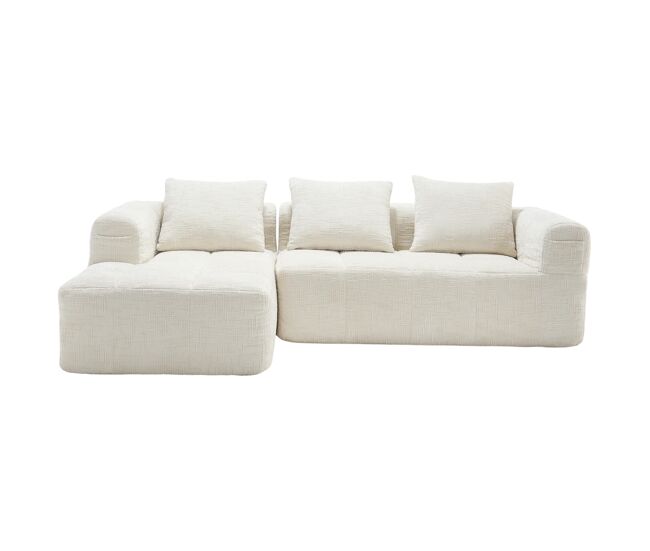 Sofá modular de 3 lugares - l-sofa com chaise longue, almofadas e bolso lateral - bege