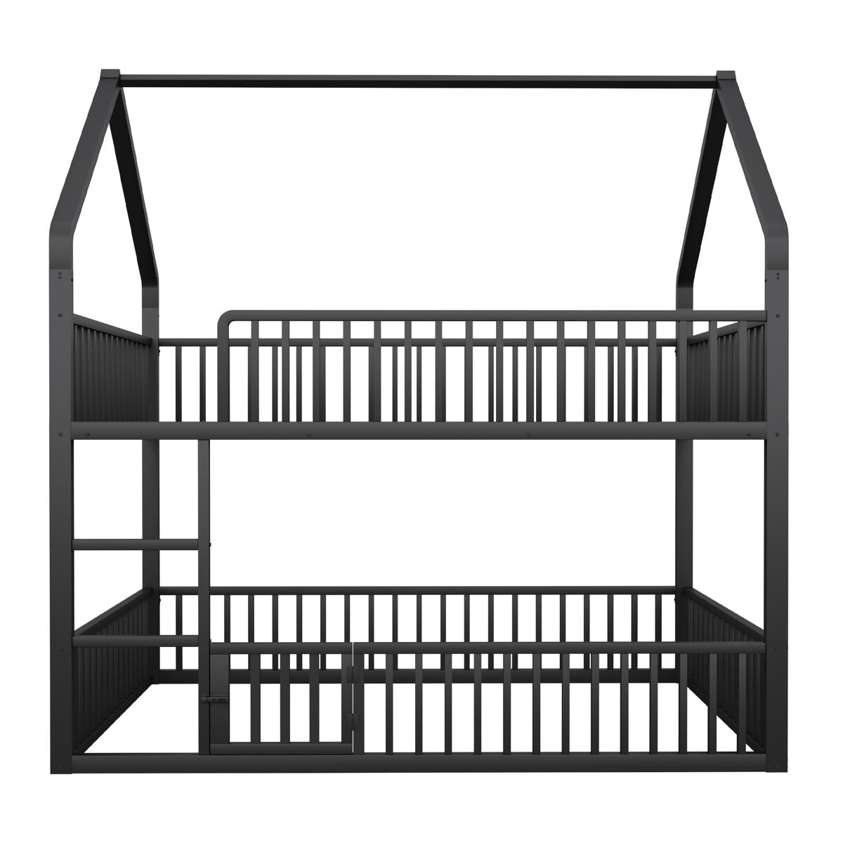 Beliche infantil 140x200 - cama metálica com escada, design loft, com porta - preta