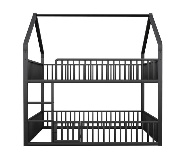 Beliche infantil 140x200 - cama metálica com escada, design loft, com porta - preta