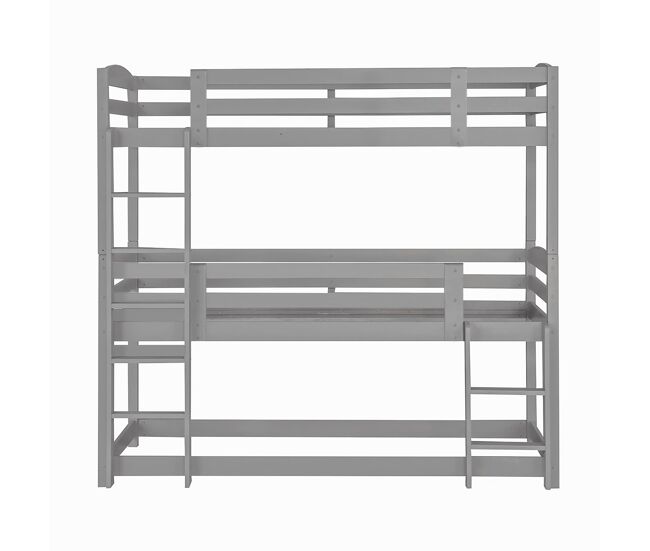 Beliche 90x200 cm - cama tripla de madeira para crianças - sem colchão - cinza