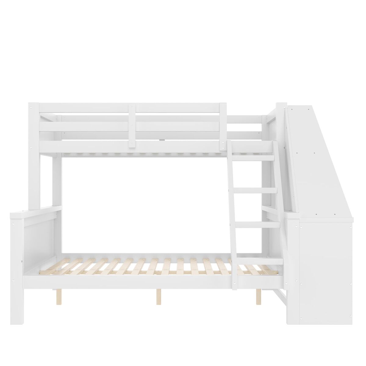 Beliche 90x200 cm + 140x200 cm - com mesa, grande espaço de arrumação, grade alta, posição da escada opcional - branco