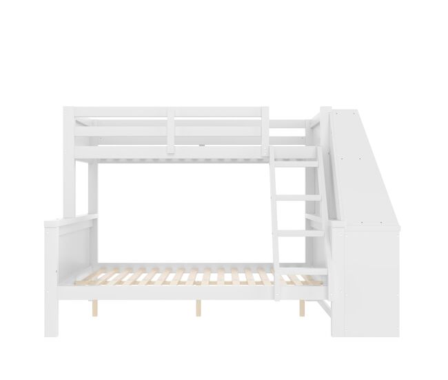 Beliche 90x200 cm + 140x200 cm - com mesa, grande espaço de arrumação, grade alta, posição da escada opcional - branco