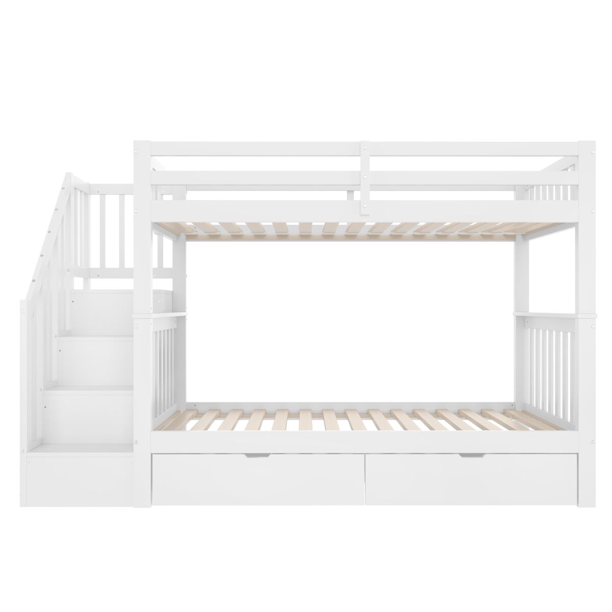 Beliche 90x200 cm - com escada, 2 gavetas, grades altas, certificado en747-1, branco
