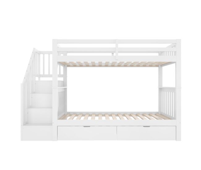 Beliche 90x200 cm - com escada, 2 gavetas, grades altas, certificado en747-1, branco