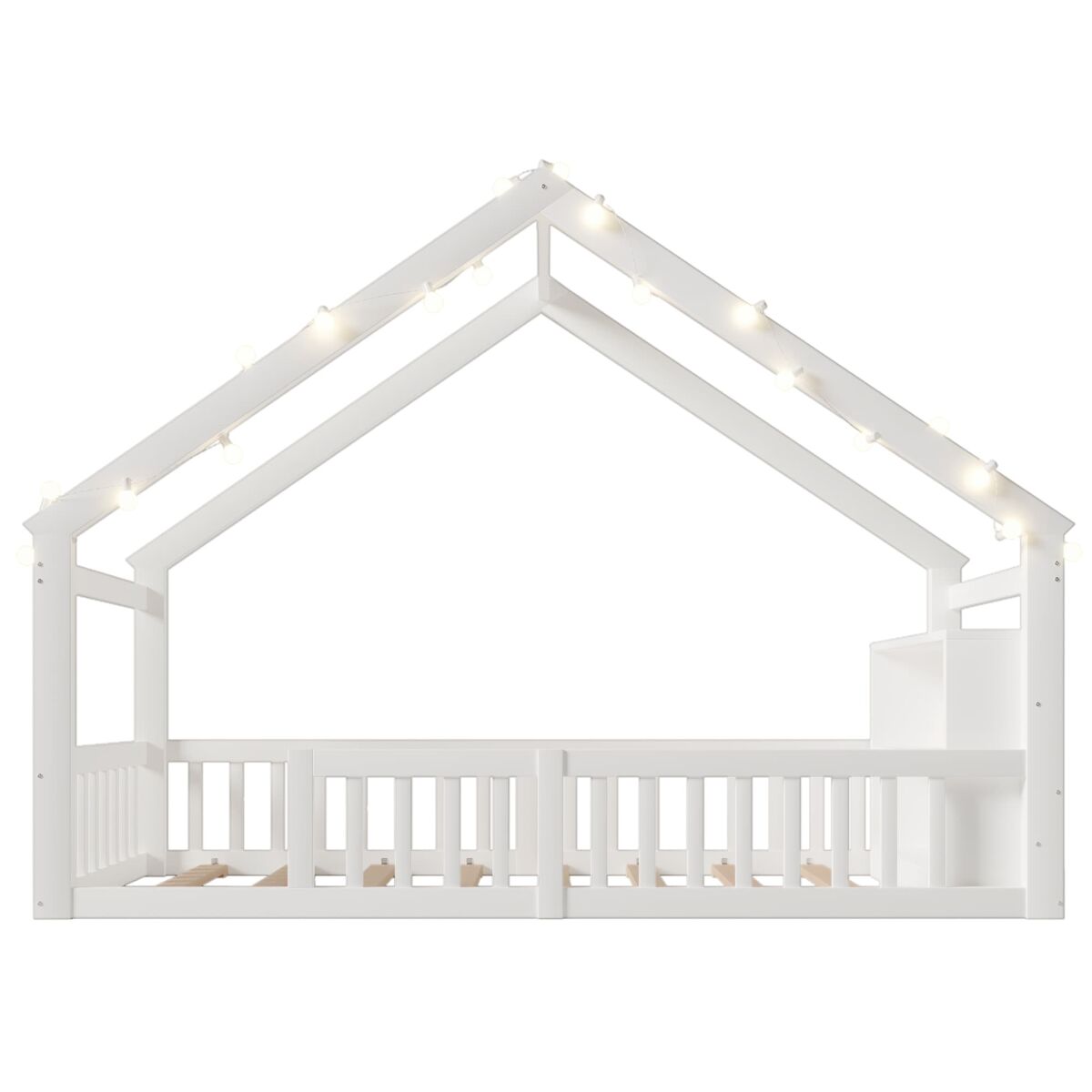 Cama baixa 90x190 cm - berço com grades, estrutura em forma de casa, estilo minimalista, branco