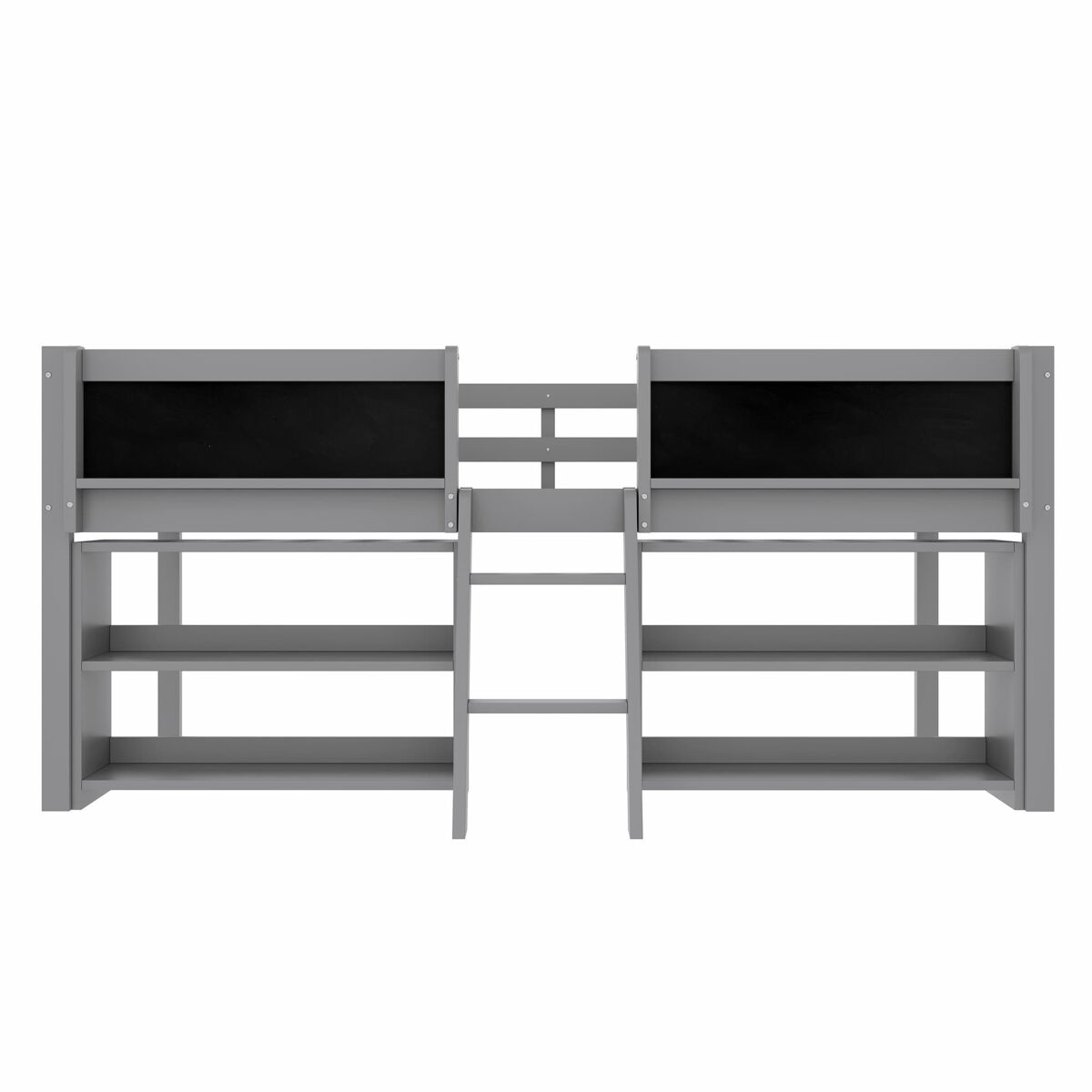 Cama semi-alta 90x200 cm - prateleiras de armazenamento, corrimão, escada, estilo minimalista, cinza