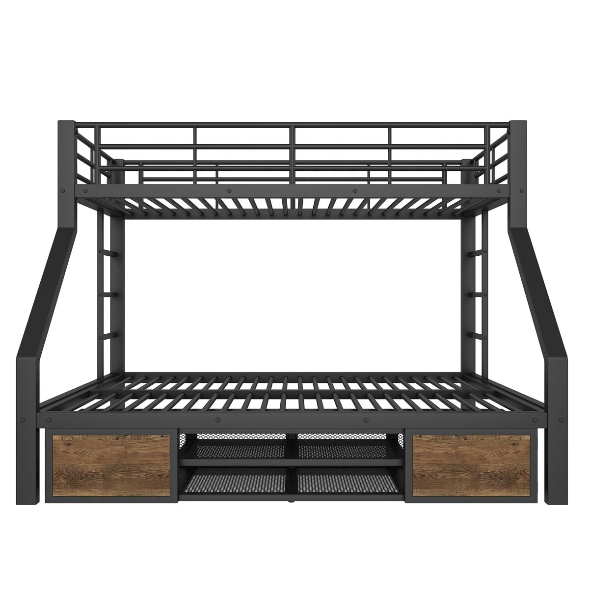 Beliche 90x200 cm + 140x200 cm - cama infantil com sapateira, prateleiras, grades, escada, certificada en747 - preto