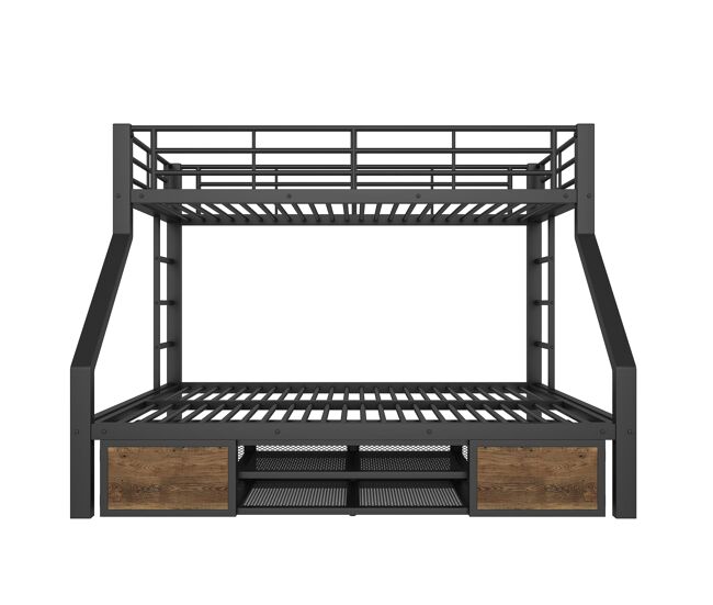 Beliche 90x200 cm + 140x200 cm - cama infantil com sapateira, prateleiras, grades, escada, certificada en747 - preto