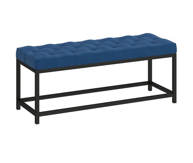 Homcom banco ao pé da cama estofado em veludo banqueta para quarto design capitoné base de metal banco para quarto entrada sala 117x40x48 cm azul