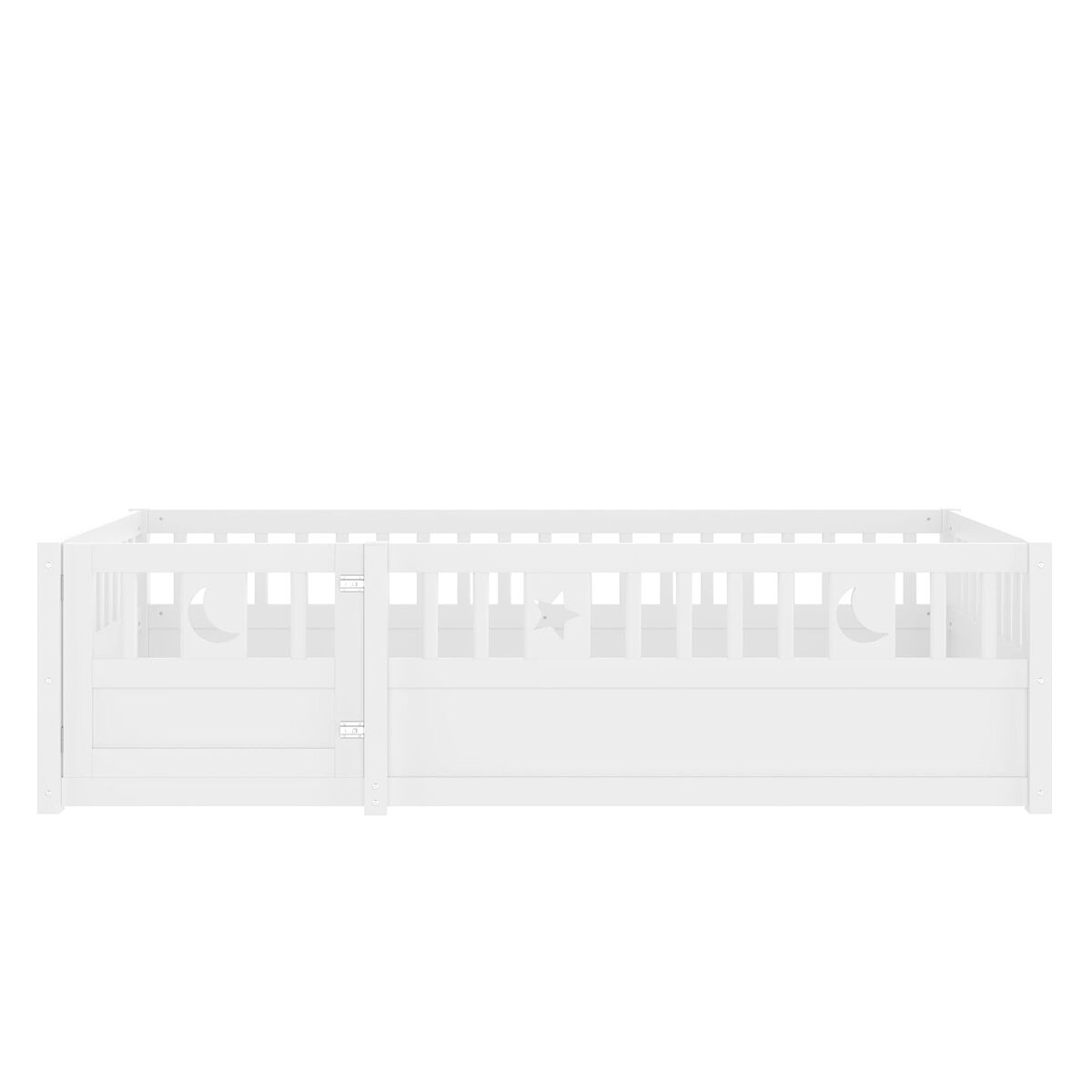 Cama infantil 90x190 cm - com grades, decoração de estrelas e lua - branco