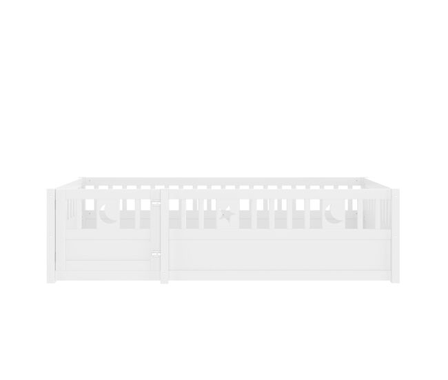 Cama infantil 90x190 cm - com grades, decoração de estrelas e lua - branco