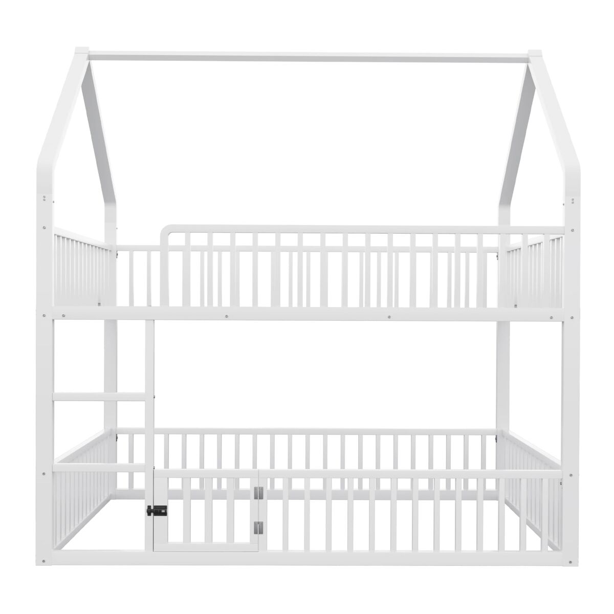 Cama beliche infantil 140x200 - com escada, design loft, cama inferior com porta, branca