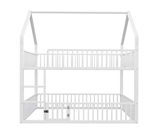 Cama beliche infantil 140x200 - com escada, design loft, cama inferior com porta, branca