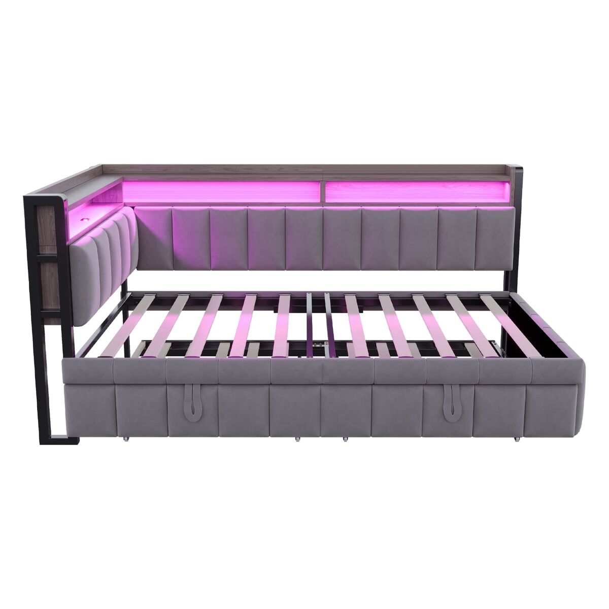Sofá-cama 90x200 cm - com cama extraível, iluminação led, portas usb e tipo-c - cinza escuro