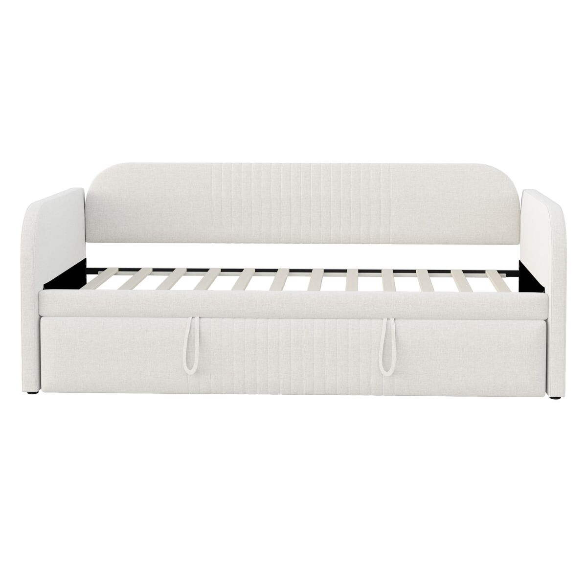 Sofá-cama extensível 90/180*190 cm - com riscas verticais, com estrado, multifuncional - bege
