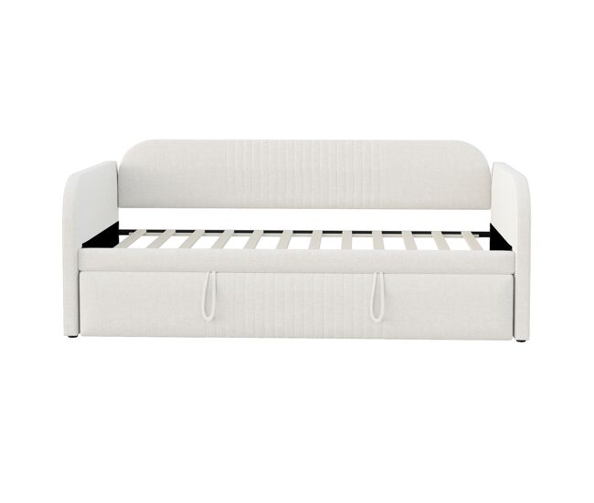 Sofá-cama extensível 90/180*190 cm - com riscas verticais, com estrado, multifuncional - bege
